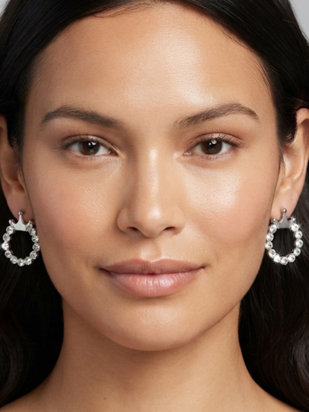 AJ Cornerstone Silver Crystal Crown Hoop Earrings - Clear